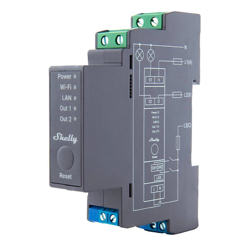 Shelly Pro 2 DIN-kiskon WiFi/LAN/Bluetooth-rele