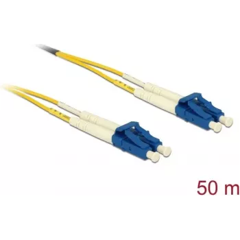Kuitukaapeli DELOCK 80159 OS2 50 m 2x LC → 2x LC, 9 µm, täysduplex, keltainen/sininen