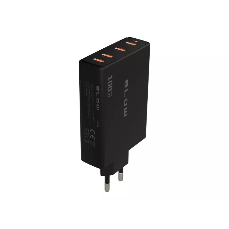 BLOW 4xUSB-C PD 100W GaN seinälaturi, musta