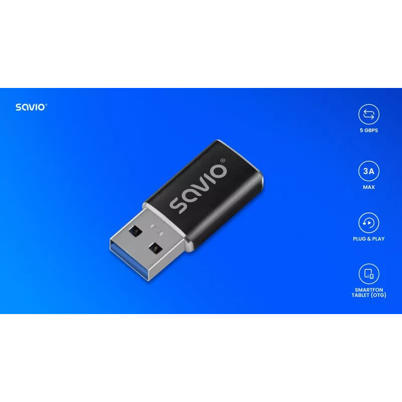 Savio AK-81 videokaapelisovitin USB Type-C USB Type-A musta