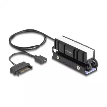 Jäähdytyssiili DELOCK 18460 M.2 SSD 2280 — alumiini/kupari, RGB 5V, musta