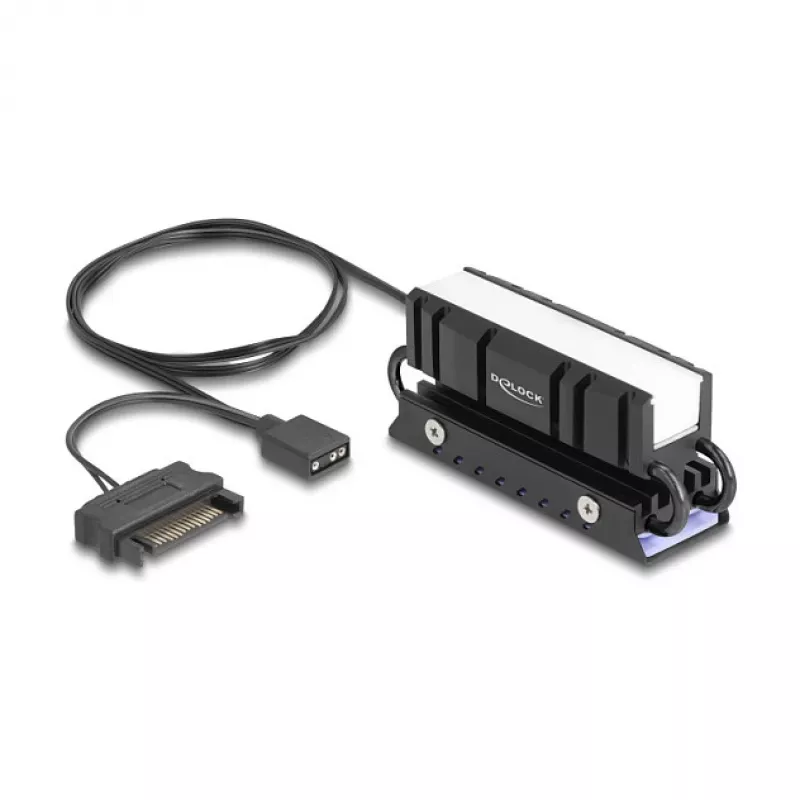 Jäähdytyssiili DELOCK 18460 M.2 SSD 2280 — alumiini/kupari, RGB 5V, musta