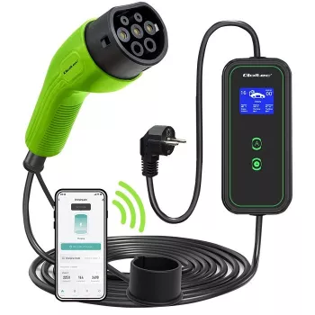 Qoltec kannettava sähköauton laturi säädettävä 2in1 Type2 | 3.5kW | 230V | Wi-Fi | LCD | kannettava | Wallbox | 5m