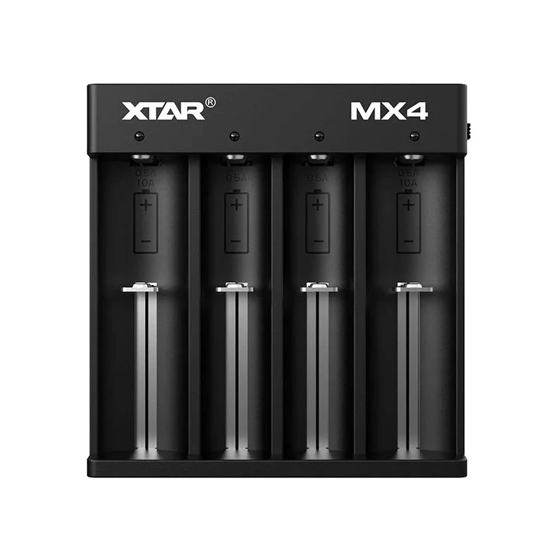 Laturi XTAR MX4 4-paikkainen yleislaturi Li-Ion NiMH USB-C, musta, tukee 4 paristoa