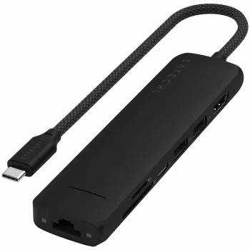 Satechi 7-in-1 USB-C ohut multiport-sovitin Ethernet (USB-C PD, 2x USB-A, HDMI 4K, Ethernet, kortinlukija micro/SD) (musta)