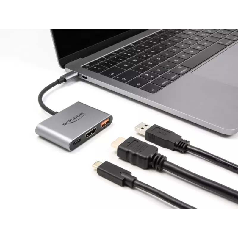 DeLOCK 61071 videokaapeli-sovitin 0,1 m USB Type-C USB Type-C USB Type-A HDMI harmaa