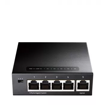 Verkkokytkin Cudy GS105 — 5-porttinen gigabit Ethernet (10/100/1000), musta, 5 V DC virtalähde sisältyy