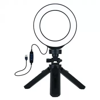 LED-rengasvalo 12 cm jalustalla 14,5 cm asti, USB