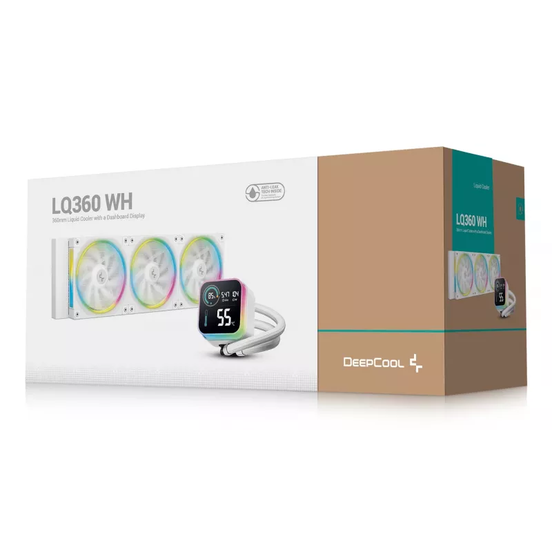 Nestejäähdytin DeepCool LQ360 White, 360 mm jäähdytin, RGB-tuulettimet