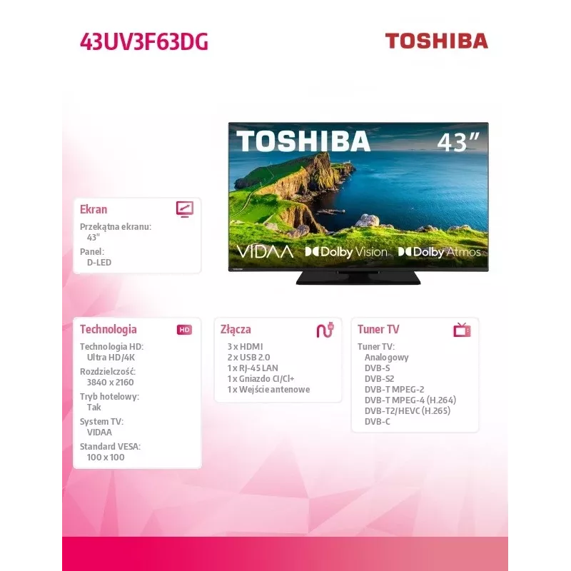 TV LED 43UV3F63DG 43 tuuman näyttö LED-näyttö 4K-resoluutio