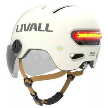Suojakypärä Livall L23 valkoinen 58–62 cm, sisäänrakennetut LED-valot ja SOS-toiminto, suojavisiirillä