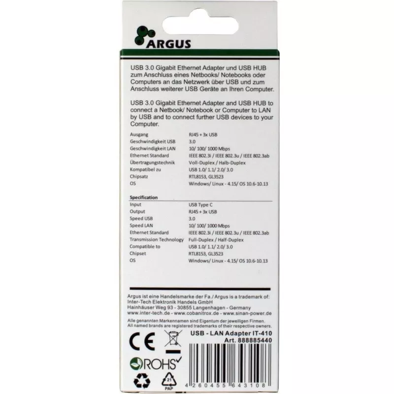 Inter-Tech Argus IT-410 - keskitin - 3 x SuperSpeed USB 3.0 + 1 x 10/100/1000 - pöytämalli (88885440)