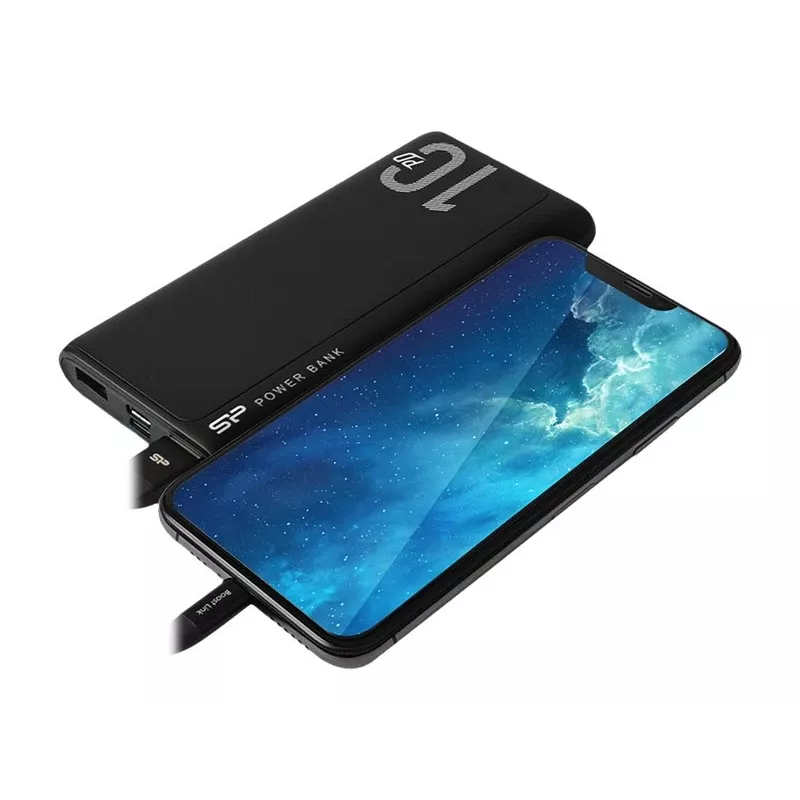 Varavirtalähde Silicon Power QP15 10000 mAh, LiPo, 2x USB-A + 2x USB-C, Micro-USB-tulo, musta