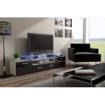 Cama TV-taso EVORA 200 valkoinen/musta kiiltävä