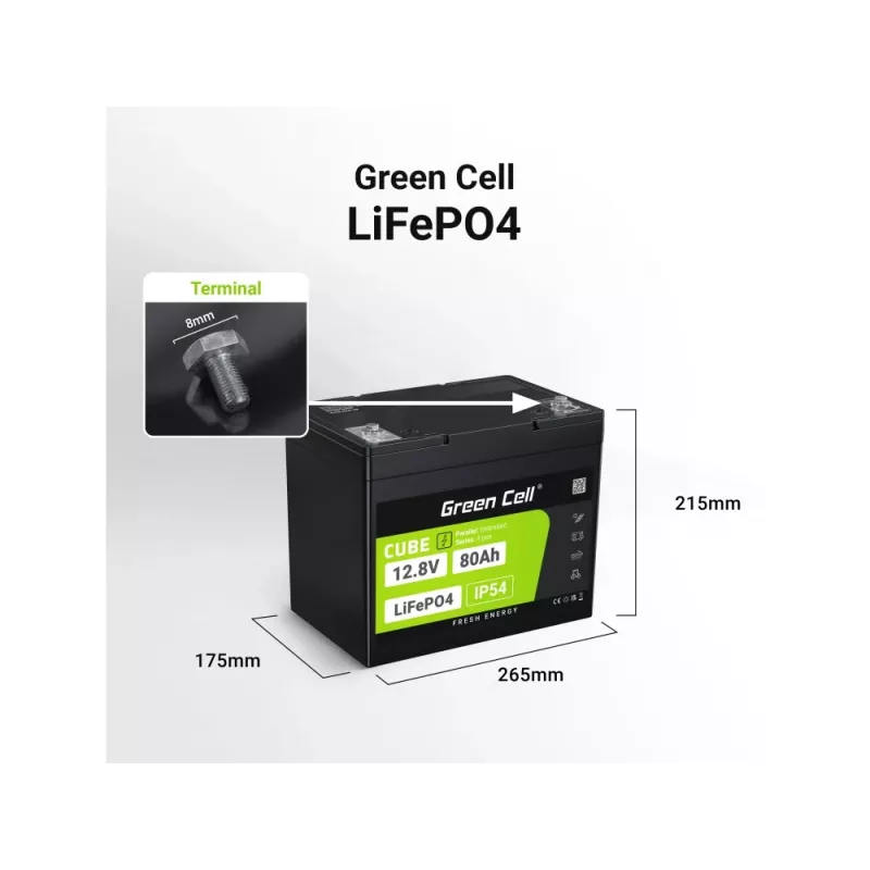 Green Cell LFPGC12V80AH UPS-akku litiumrauta-fosfaatti (LiFePO4) 12,8 V