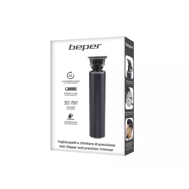 Beper P304CAP001 ladattava hiusten- ja parranleikkuri, IPX5, 600 mAh, 4 kampaa 1,5-9 mm