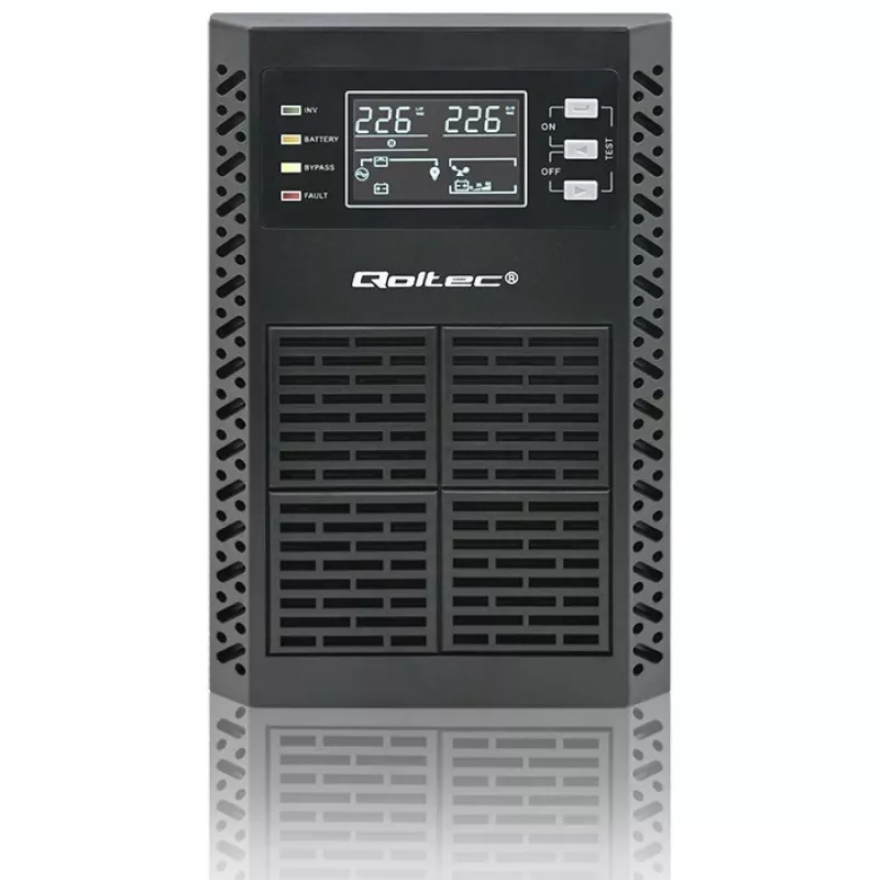Qoltec UPS keskeytymätön virransyöttö | 1kVA | 1000W | tehokerroin 1,0 | LCD | EPO | USB | Online