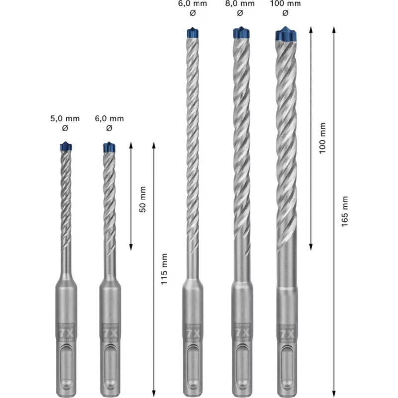 Bosch Expert SDS-plus-7X vasaraporanterien sarja, 5 kpl, 5/6/8/10 mm
