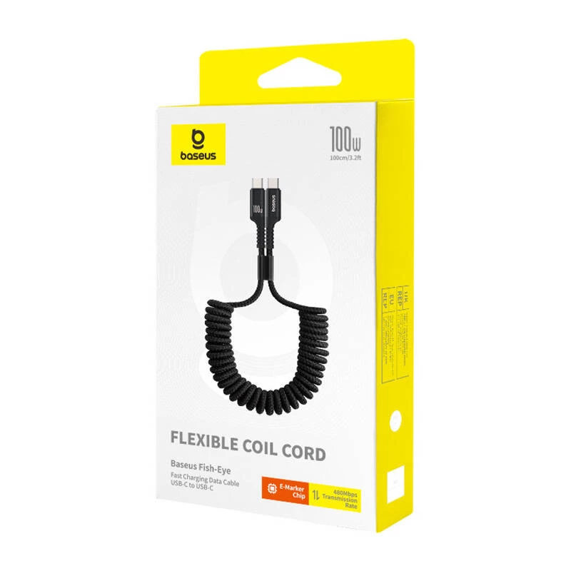 Baseus Fish-Eye USB-C–USB-C-pikalatauskaapeli 1 m 100 W musta
