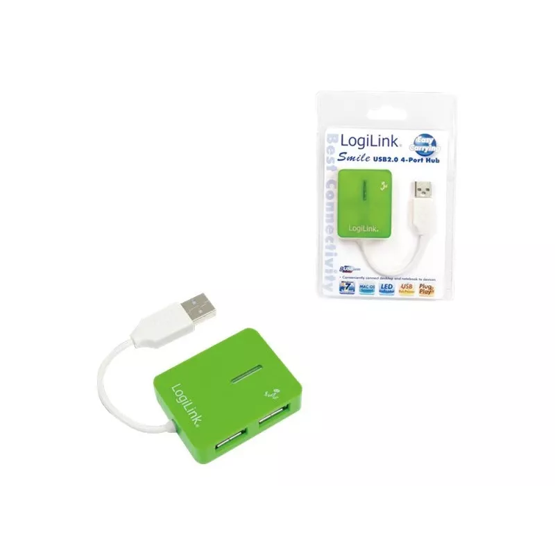 USB-keskitin LOGILINK UA0138 — 4-porttinen USB 2.0 -keskitin, vihreä, jopa 480 Mbit/s