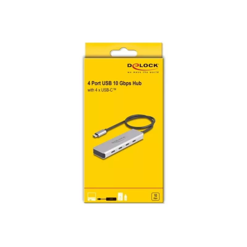 DeLOCK USB Type-C -keskitin 10 Gbps 4 porttia alumiini harmaa