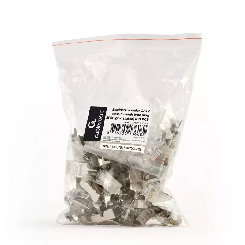 RJ45-liitin GEMBIRD CAT7 8P8C kullattu 15µ FTP/SFTP, 100 kpl:n pakkaus