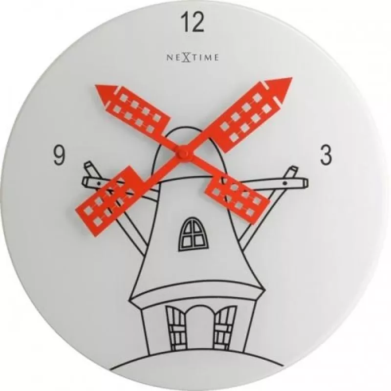 NeXtime kello 8807 Windmil, Ø30 cm, seinäkello, valkoinen/musta/punainen