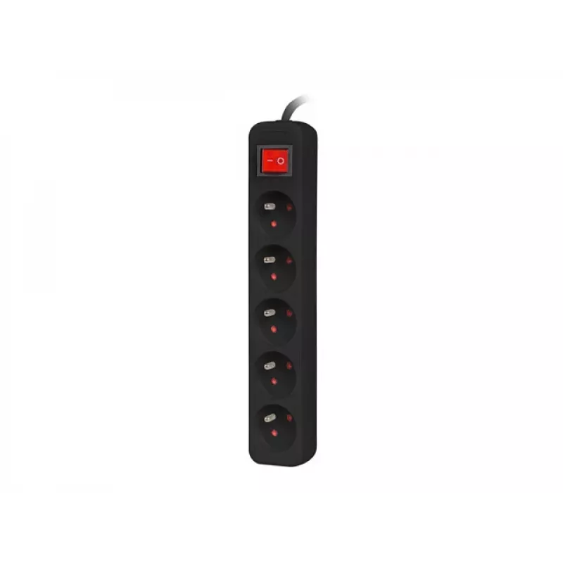 Lanberg PS1-05E-0300-BK jatkojohto, 5 pistorasiaa, 3 m, musta, kytkimellä