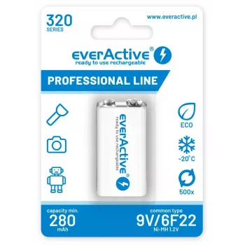 Uudelleenladattava akku everActive EVHRL22-320 9V NiMH prismaattinen 8,4V, 55 g, 48,5 mm