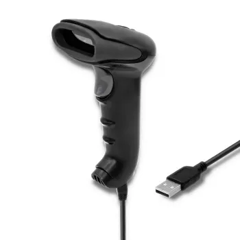 Käsikäyttöinen viivakoodinlukija QOLTEC 50866 — 1D-laserskanneri, USB kaapelilla, 600 mm kantama, musta, 161,5×88×77 mm