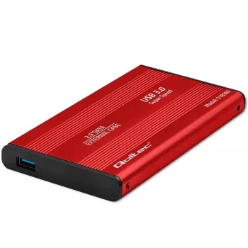 HDD/SSD-kotelo QOLTEC 51860 2,5 tuuman SATA III -asemille, USB Type-A, 5 Gbit/s, alumiini, punainen