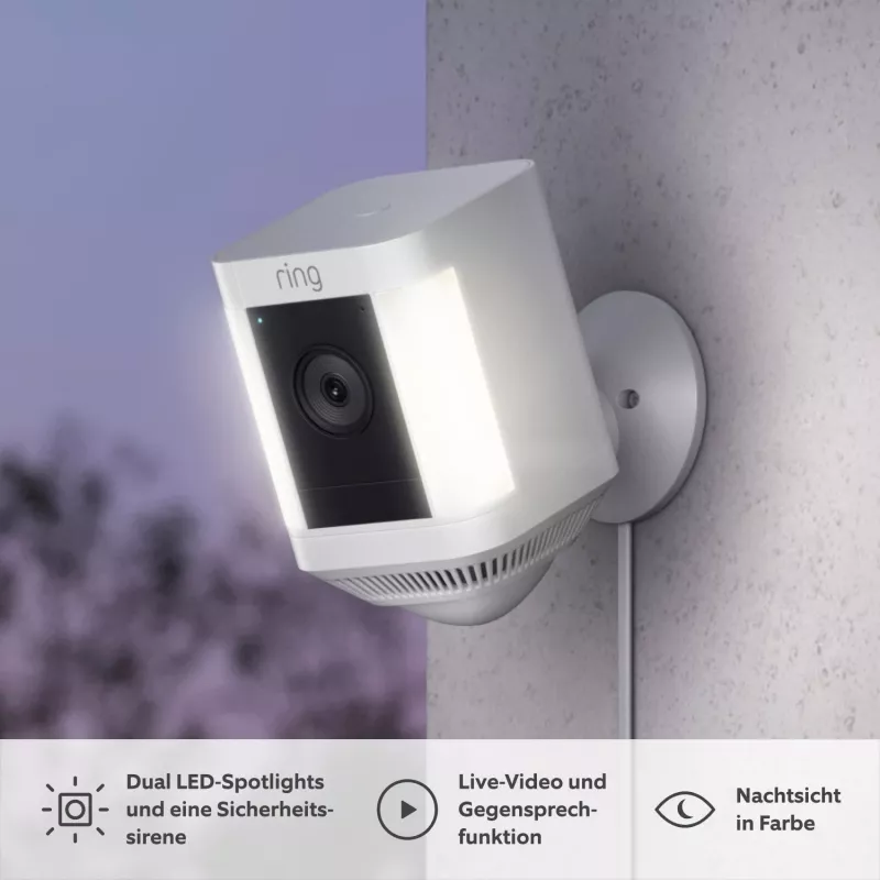 Ring Spotlight Cam Plus Plug-In verkkovalvontakamera ulkokäyttöön
