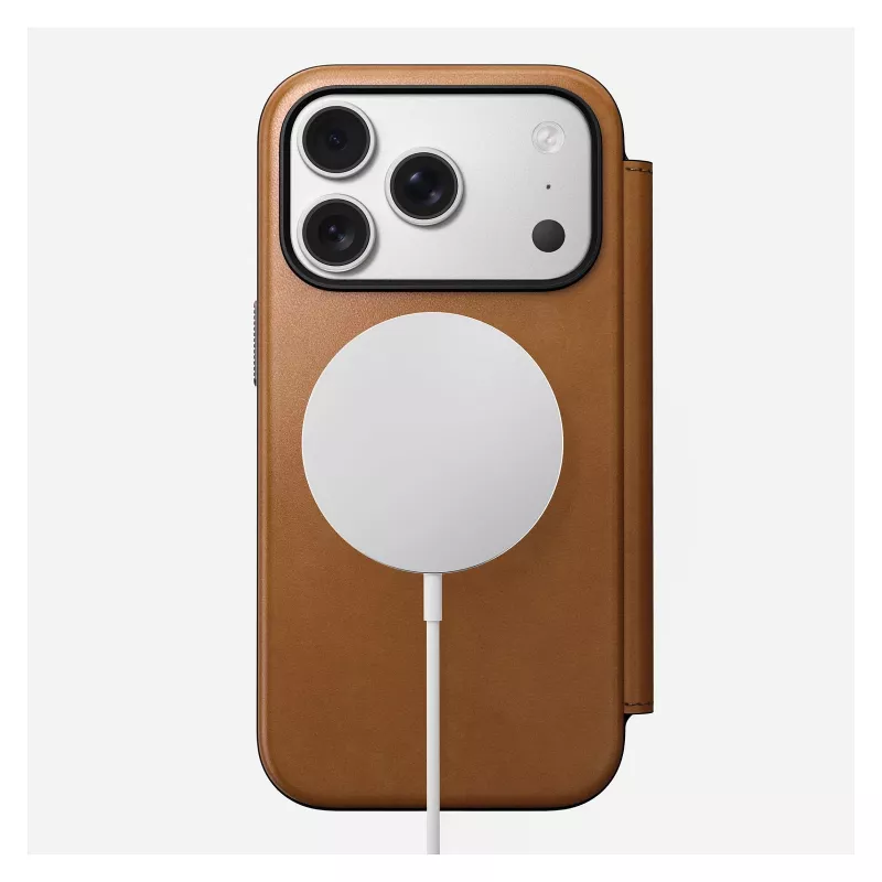 Nomad Modern Leather Folio -foliokotelo iPhone 17 Pro, nahka + alumiini, 6,3 inch (16 cm), Tan, 3 korttipaikkaa