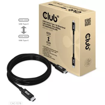 CLUB3D USB4 Gen3x2 Type-C kaksisuuntainen kaapeli 8K60Hz, data 40Gbps, PD 240W(48V/5A) EPR M/M 2m / 6.56ft