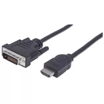 Manhattan HDMI-DVI-D 24+1 -kaapeli, 1,8 m, pistoke-pistoke, musta, vastaa HDMIDVIMM6, Dual Link, yhteensopiva DVD-D:n kanssa, elinikäinen takuu, polybag