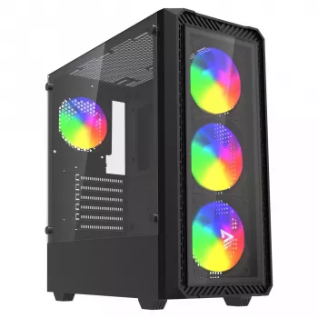 PC Cube -kotelo SAVIO Noctis Glass RGB — musta, ATX/Micro-ATX, 210×410×450 mm, 3×120 mm etutuulettimet
