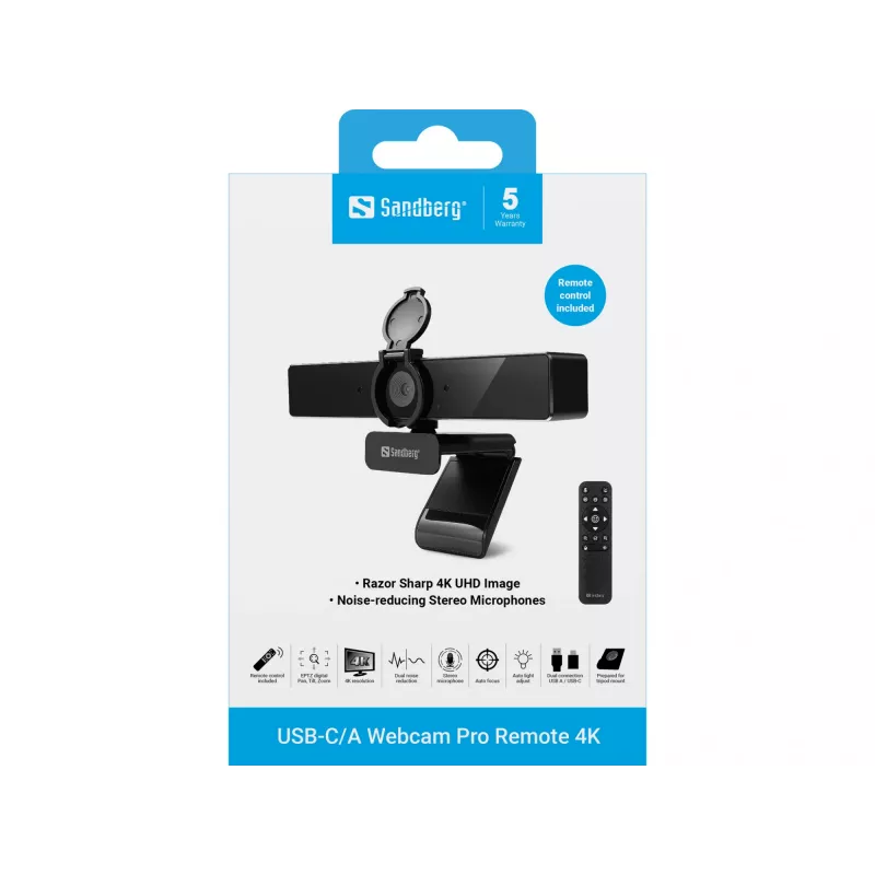 Verkkokamera Sandberg USB-C/A Pro Remote 4K 8 MP 3840x2160