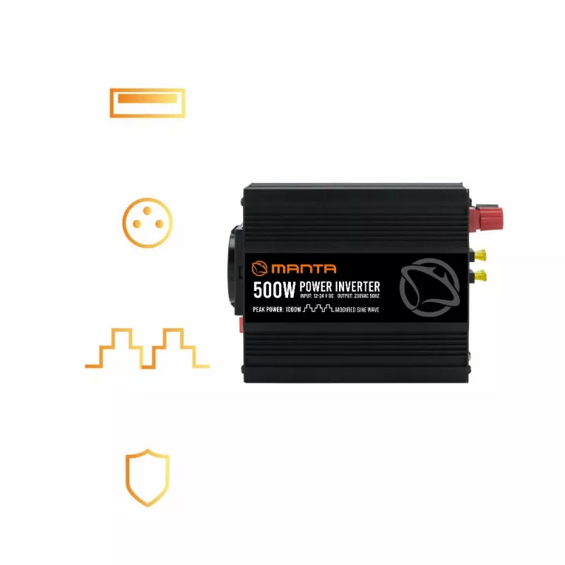Virtamuunnin MANTA MPI500M 500W jatkuva teho / 1000W huipputeho DC–AC