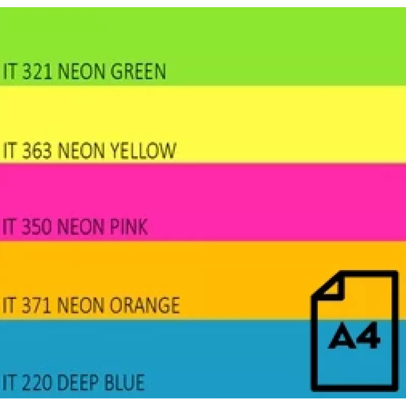 Väri neonpaperi Double A, 75 g, A4, 100 arkkia, Rainbow 4, 5 neonväriä