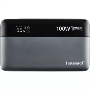 Powerbank INTENSO 7350050 — 20000 mAh, 1× USB-A + 2× USB-C, 100 W kokonaislähtöteho, musta/harmaa