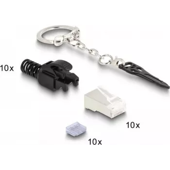 DeLOCK RJ45 modulaariliitin Cat.6A lukittava 10 kpl:n pakkaus musta metallinen liitin