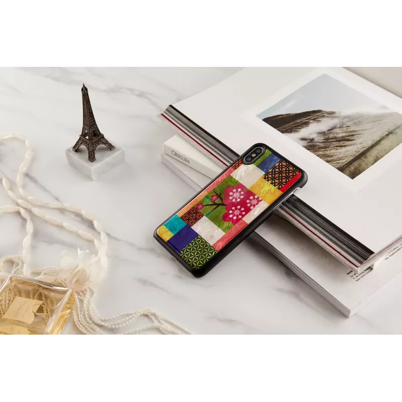 iKins älypuhelimen suojakotelo iPhone XS Max – kirsikankukkakuvio, musta
