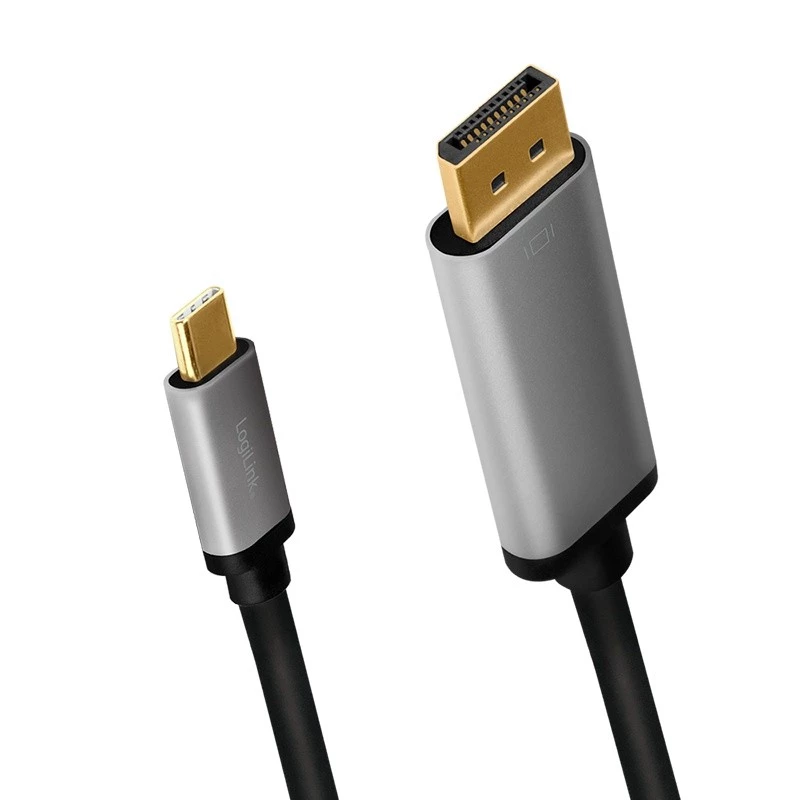 LogiLink CUA0100 kaapeliadapteri DisplayPort USB 3.2 Gen1 Type-C 1,8m musta harmaa