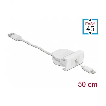 Kaapeli DeLOCK Easy 45 -moduuli USB 2.0 sisäänvedettävä kaapeli USB Type-A 8 Pin Lightning naaras valkoinen