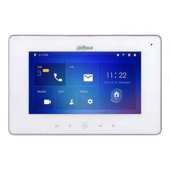 Intercom-lisävaruste DAHUA VTH5221DW-S2 – 7 tuuman 1024x600 näyttö, Wi‑Fi 802.11b/g/n, 10/100 Mbit/s LAN, 7 W, valkoinen