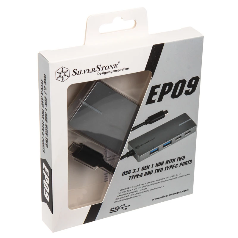 USB 3.1-C sovitin SILVERSTONE SST-EP09C – USB-C–USB-A-liitettävyys, hopeaviimeistely