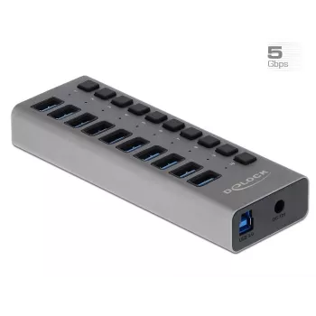 DeLOCK ulkoinen 5 Gbps USB-keskitin 10 portilla + kytkimellä