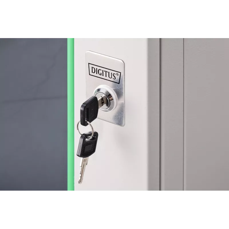 Seinäkiinnitteinen 19 tuuman räkkikaappi DIGITUS Dynamic-N DN-37106 — 9U, 600x600 mm, IP20, avainlukko