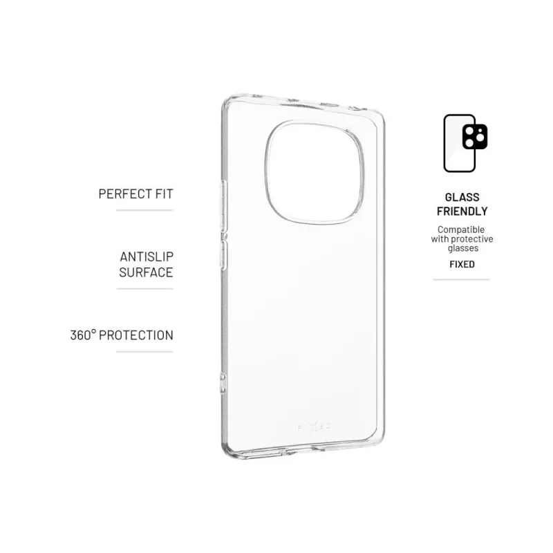 Takakansi FIXED Xiaomi Redmi Note 14 Pro 4G:lle, läpinäkyvä TPU-suojakotelo