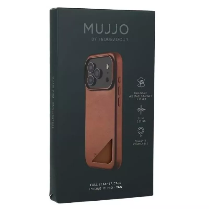 Mujjo Full Leather Case MagSafe -kotelo iPhone 17 Pro ruskea